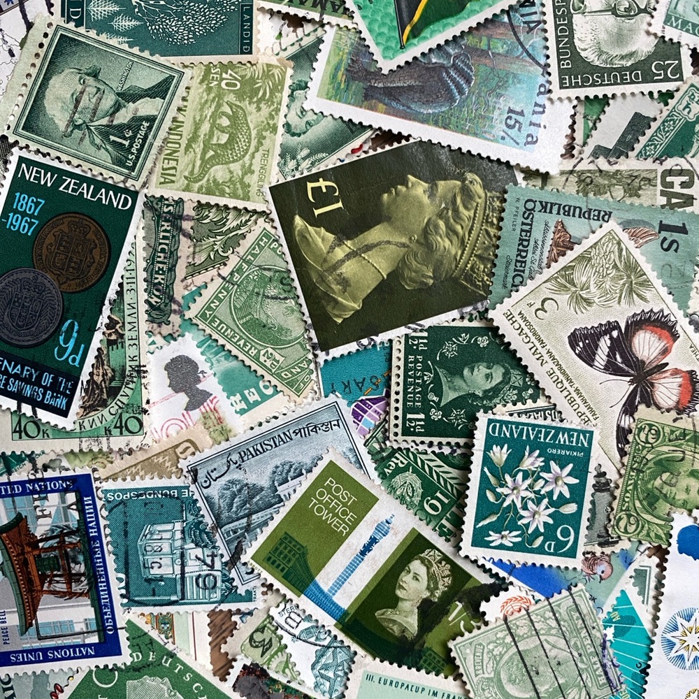 100+ green postage stamps